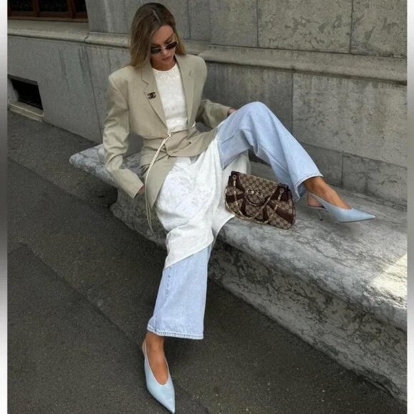 ZARA REAL LEATHER HEELED SLINGBACK KITTEN HEEL LEATHER SHOE - Picture 2 of 11